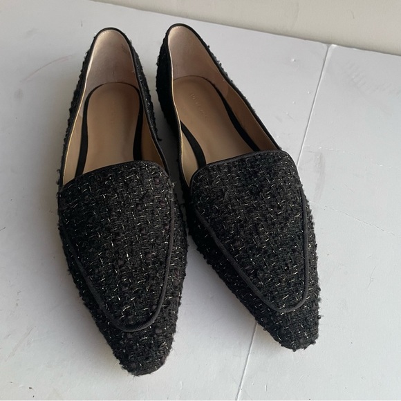 Ann Taylor Flats Women's Black Silver Tweed Nip Toe Loafers Slip On Shoes Size 8 - Picture 2 of 12